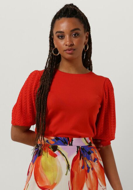 JANSEN AMSTERDAM Haut K136 KNITTED TOP 3/4 PUFFED SLEEVE en orange - large