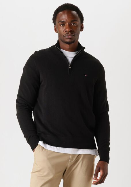 TOMMY HILFIGER Pull PIMA ORG CTN CASHMERE ZIP MOCK en noir - large