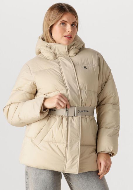 Beige CALVIN KLEIN Gewatteerde jas BELTED MIDWEIGHT PUFFER - large