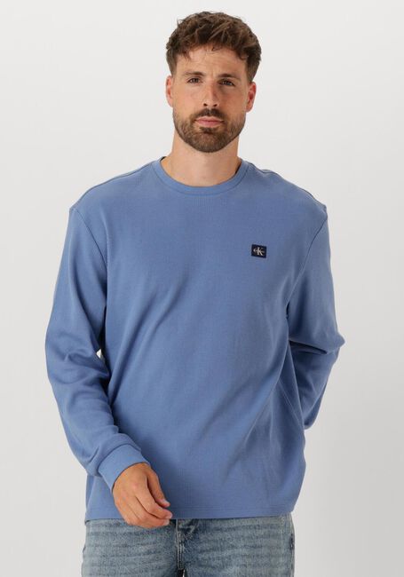 CALVIN KLEIN Pull LS WAFFLE BADGE CREWNK TEE Bleu clair - large
