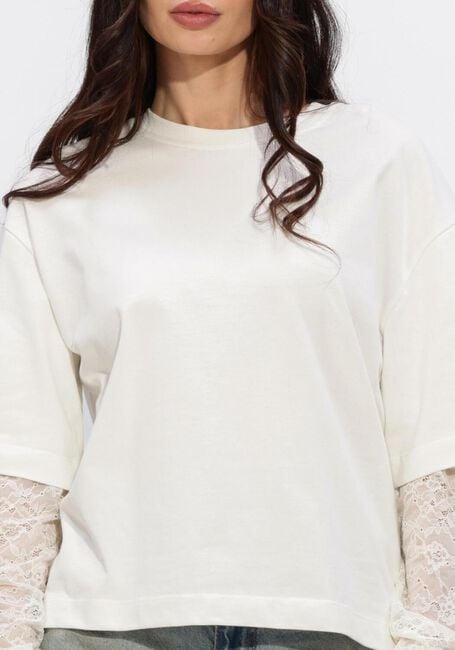 Witte CATWALK JUNKIE Truien/vesten LOOSE FIT TSHIRT WITH LACE SLEEVES - large