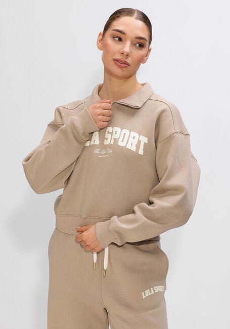 THE LOLA CLUB Pull JAYLA HALF ZIP SWEATER en beige - large