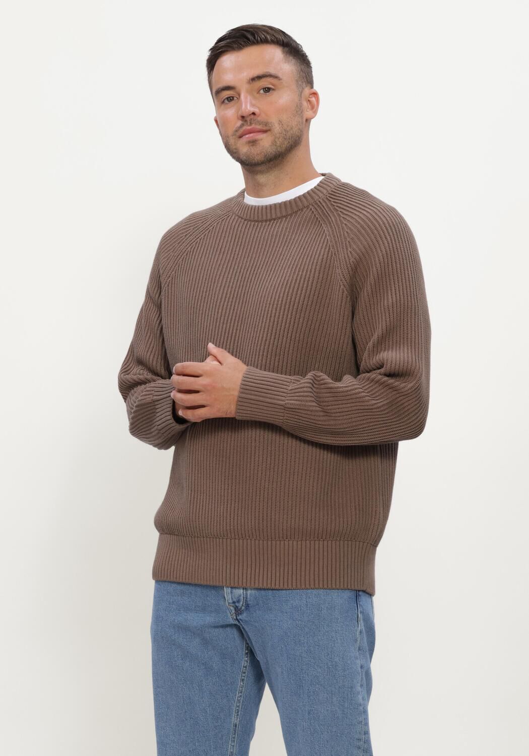 SELECTED MEN Pull SLMBRAUN KNIT RIB CREW NECK NOOS en marron - large