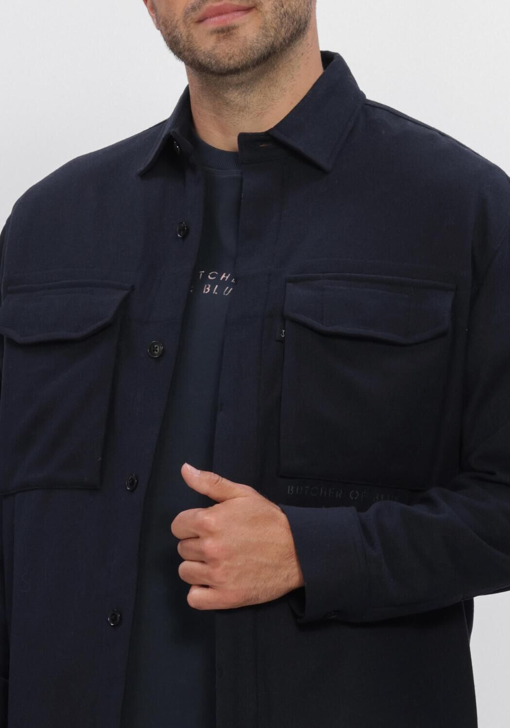 Donkerblauwe BUTCHER OF BLUE Overshirt DAN WOOL OVERSHIRT - large