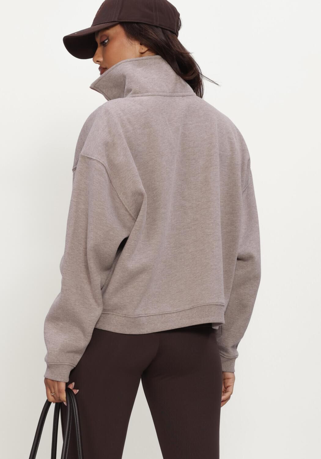 Taupe DEBLON SPORTS Sweater AISHA HALF ZIP SWEATER - large