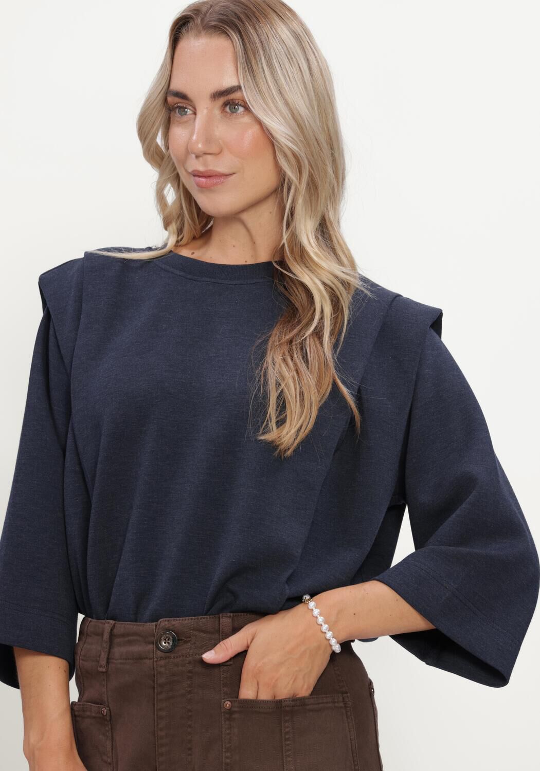 Donkerblauwe MOS MOSH Trui MMMAE O-3/4 SLEEVE SWEATSHIRT - large