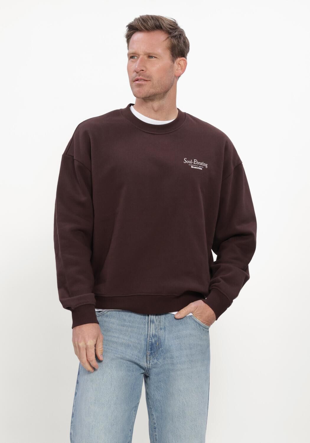 Bruine RESTER&Ouml;DS Sweater RTDRAKE CHESTPRINT CREW - large