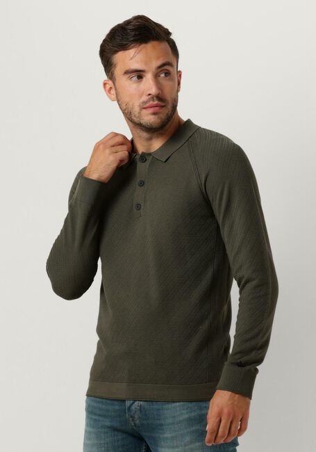 Groene CAST IRON Polo / T-shirt LONG SLEEVE POLO SLIM FIT COTTON MODAL - large