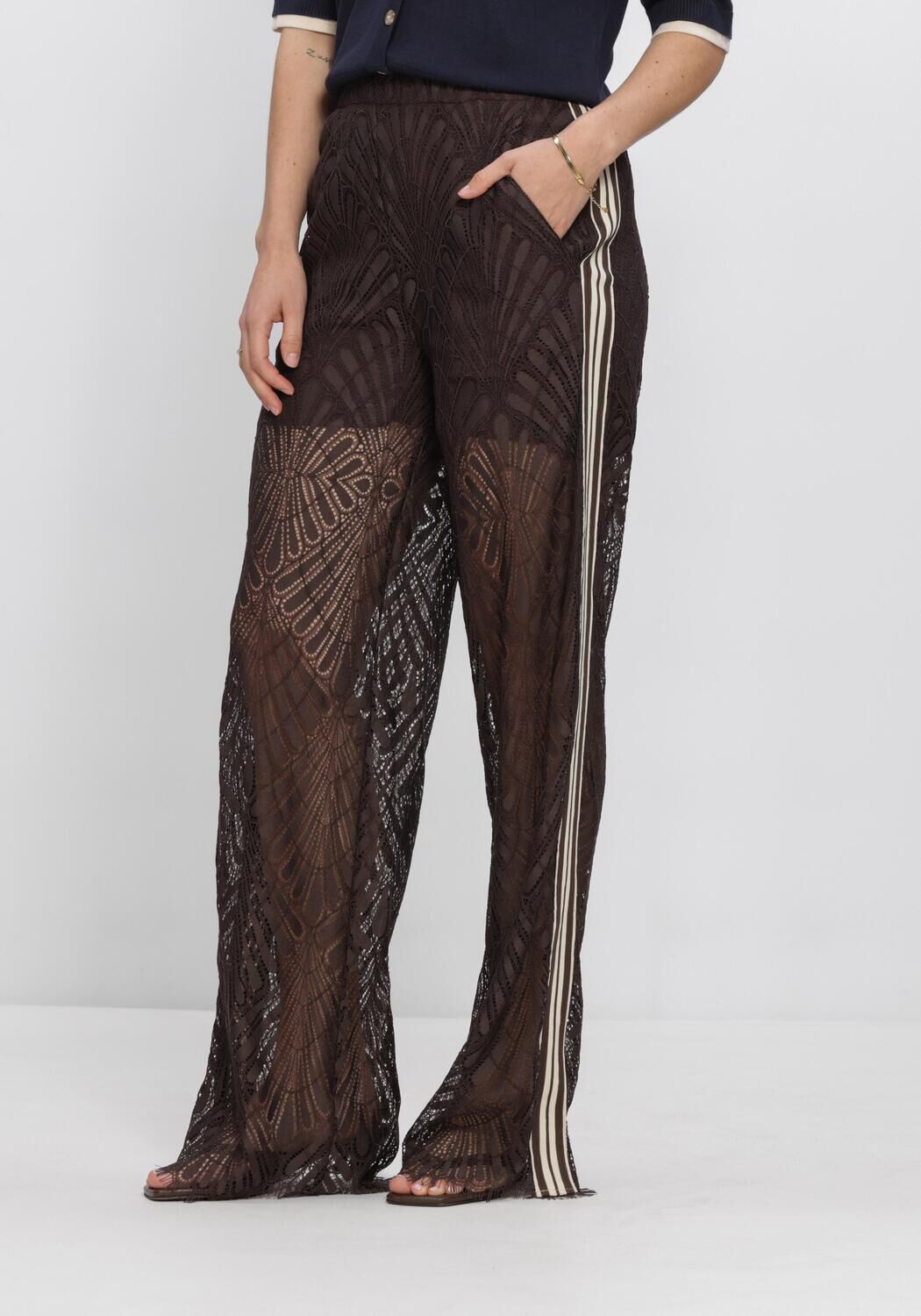 Bruine CO'COUTURE Wijde broek LETICC LACE PANEL LL PANT - large