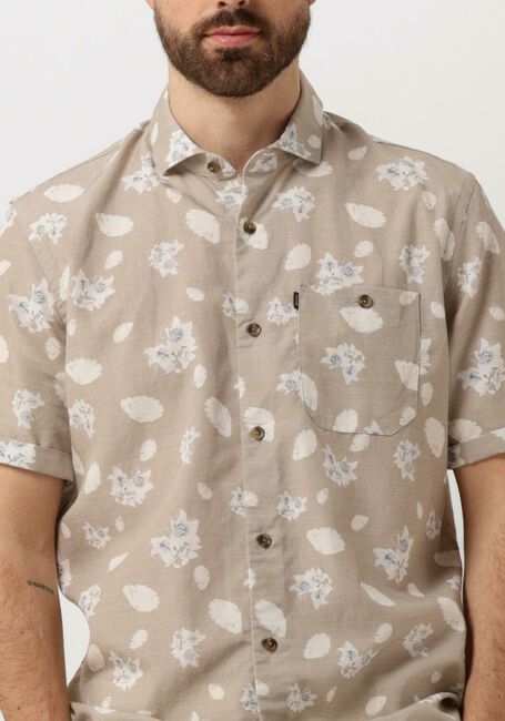 Beige VANGUARD Casual overhemd SHORT SLEEVE SHIRT PRINTED TENCEL COTTON LINEN - large