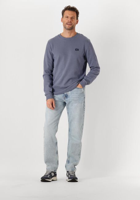 CALVIN KLEIN Pull WOVEN LABEL WAFFLE LS TEE en bleu - large