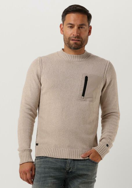 CAST IRON Pull MOCK NECK ROUGH COTTON POCKET CREW en beige - large