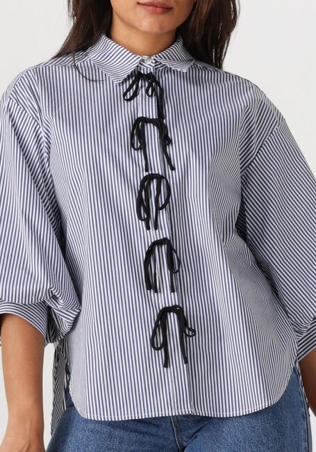 Blauwe JANSEN AMSTERDAM  LOIS BLOUSE CSB 798 BOWSTRAPS 3/4 SLEEVE WIDE FIT - large