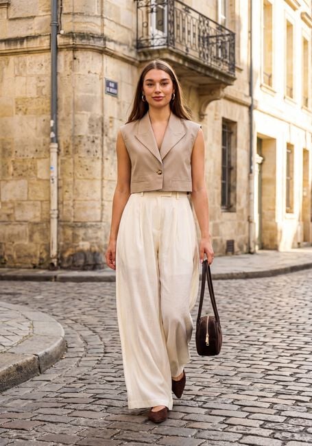CO'COUTURE Haut LEILACC LINEN CROP VEST en beige - large