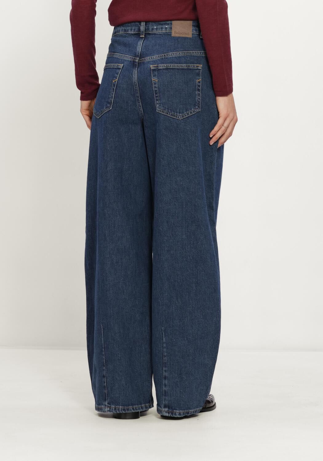 Blauwe SELECTED WOMEN Wide jeans SLWBARREL LOOSE NANET - large