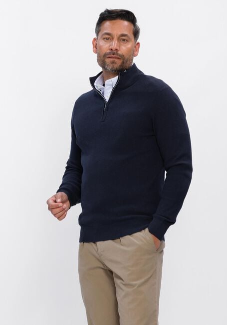 PROFUOMO Pull PULLOVER HALF ZIP TWINKLE SLUB Bleu fonc&eacute; - large