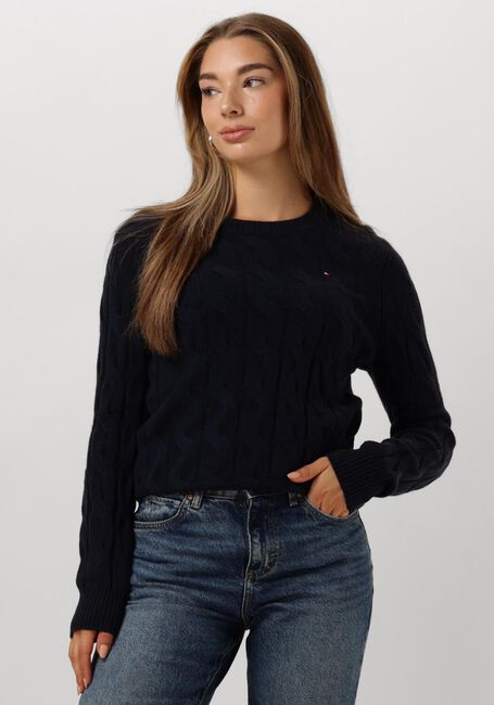 Donkerblauwe TOMMY HILFIGER Trui SOFT WOOL CABLE ROLL-NK - large