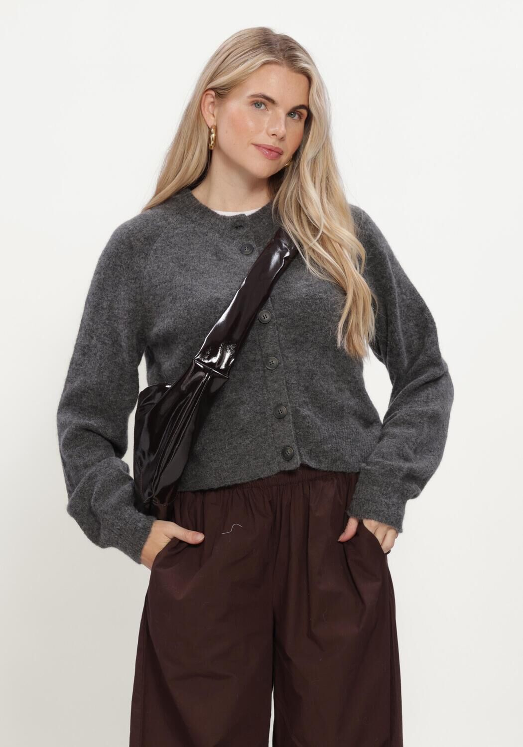 Donkergrijze Y.A.S. Vest YASJOHI LS WOOL BLEND CARDIGAN - large