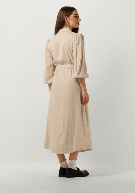 Beige Y.A.S. Midi jurk YASFLAXY 3/4 LINEN SHIRT DRESS - large