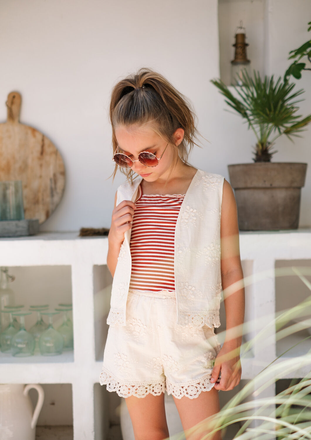 LIKE FLO Pantalon courte FANNY EMBROIDERY SHORT Cr&egrave;me - large