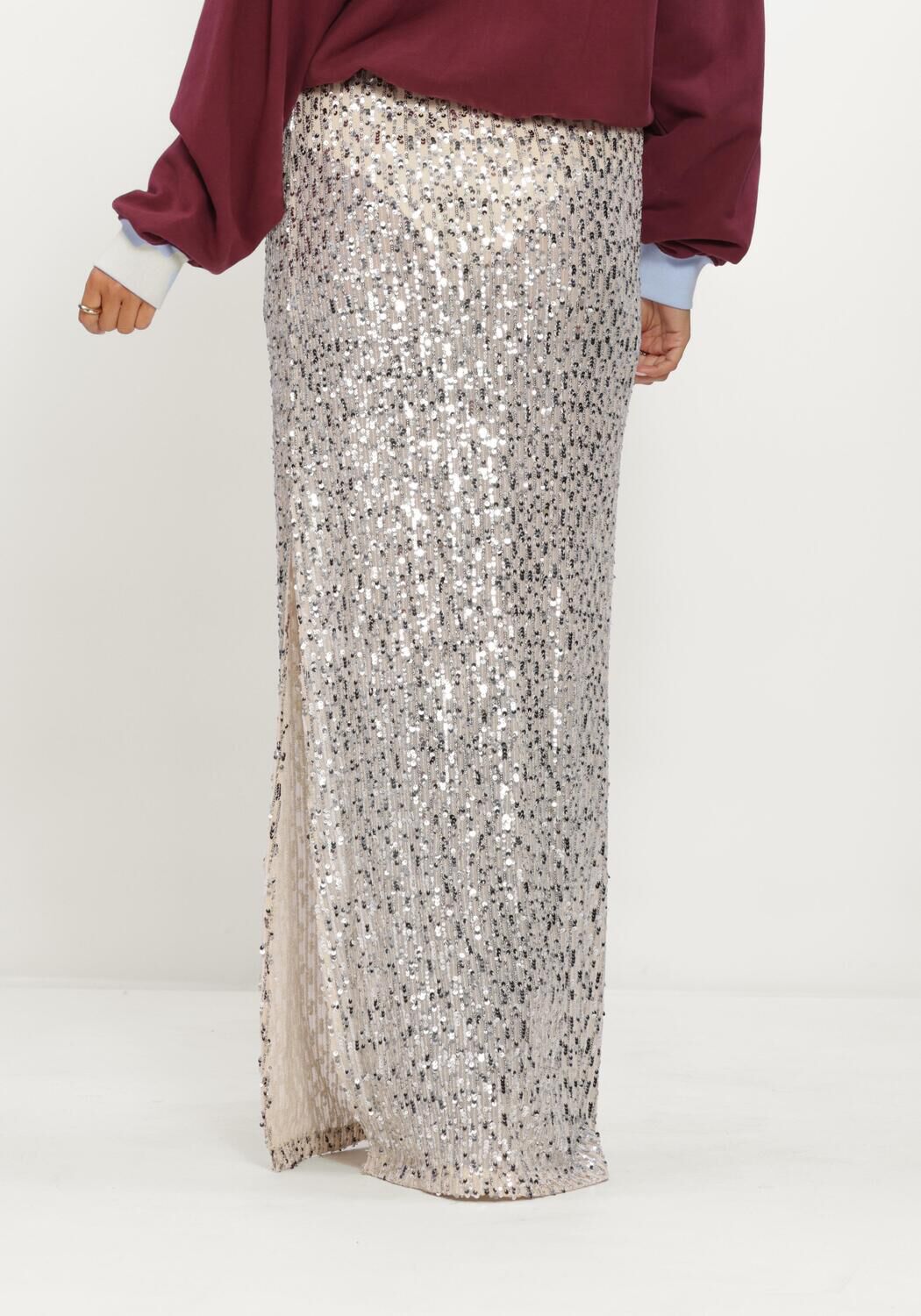 HARPER & YVE Jupe maxi LENY-SK en argent - large