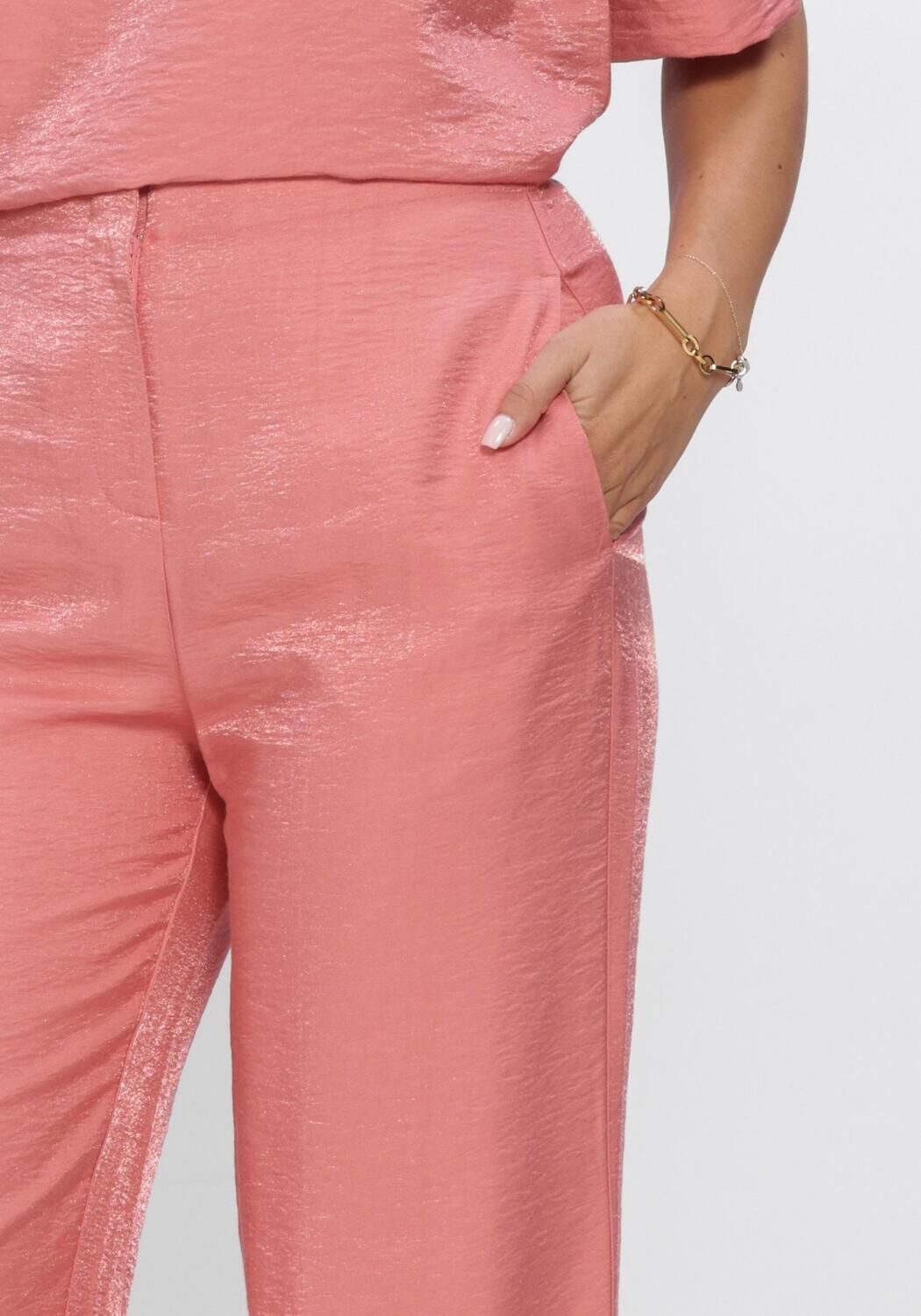 JANSEN AMSTERDAM Pantalon large ORELIE BROEK WS 420 LONG WIDE WITHOUT WASITBAND ELASTIC AT BACK en rose - large