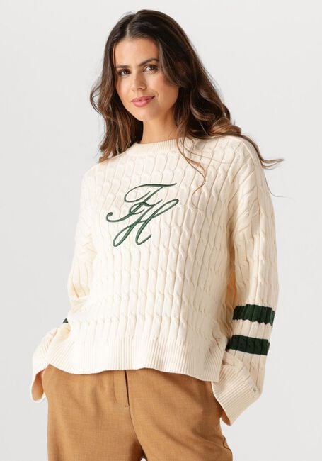 Creme TOMMY HILFIGER Top TEXTURED GRAPHIC C-NK LS SWT - large