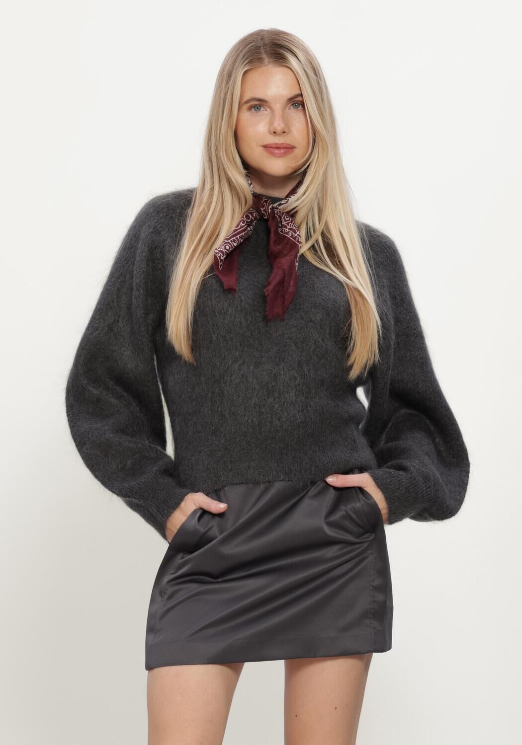 SELECTED WOMEN Pull SLWMIRA LS KNIT SHORT O-NECK Anthracite