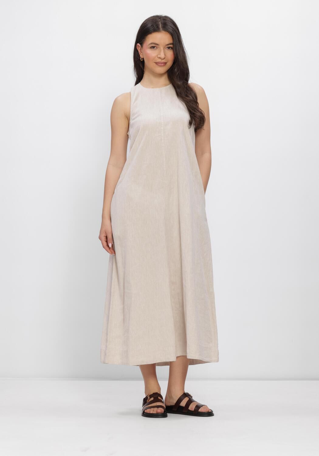 Beige SELECTED WOMEN Maxi jurk SLFLUISA RELAXED LINEN BLEND DRESS - large