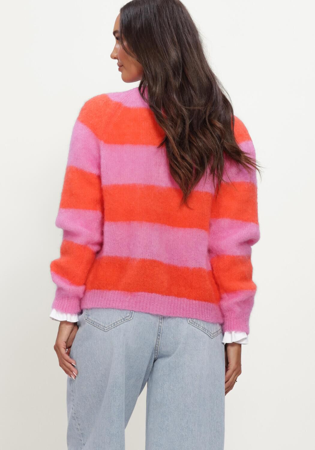 Roze TWNS Vest STRIPED BUTTONED ROUND NECK LONG-SLEEVE CARDIGAN - large