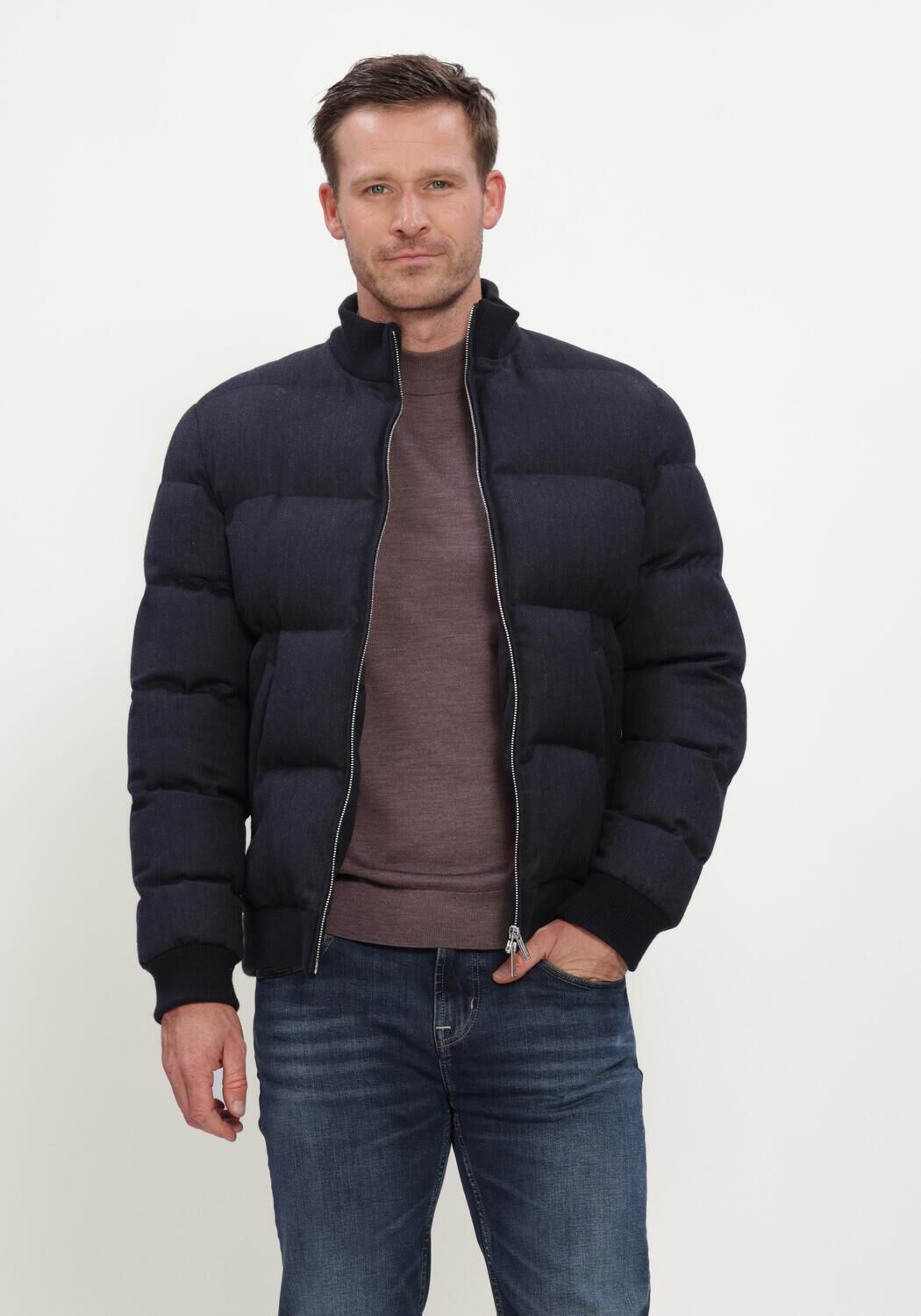 Donkerblauwe PROFUOMO Gewatteerde jas OUTERW BOMBER MOULINE - large