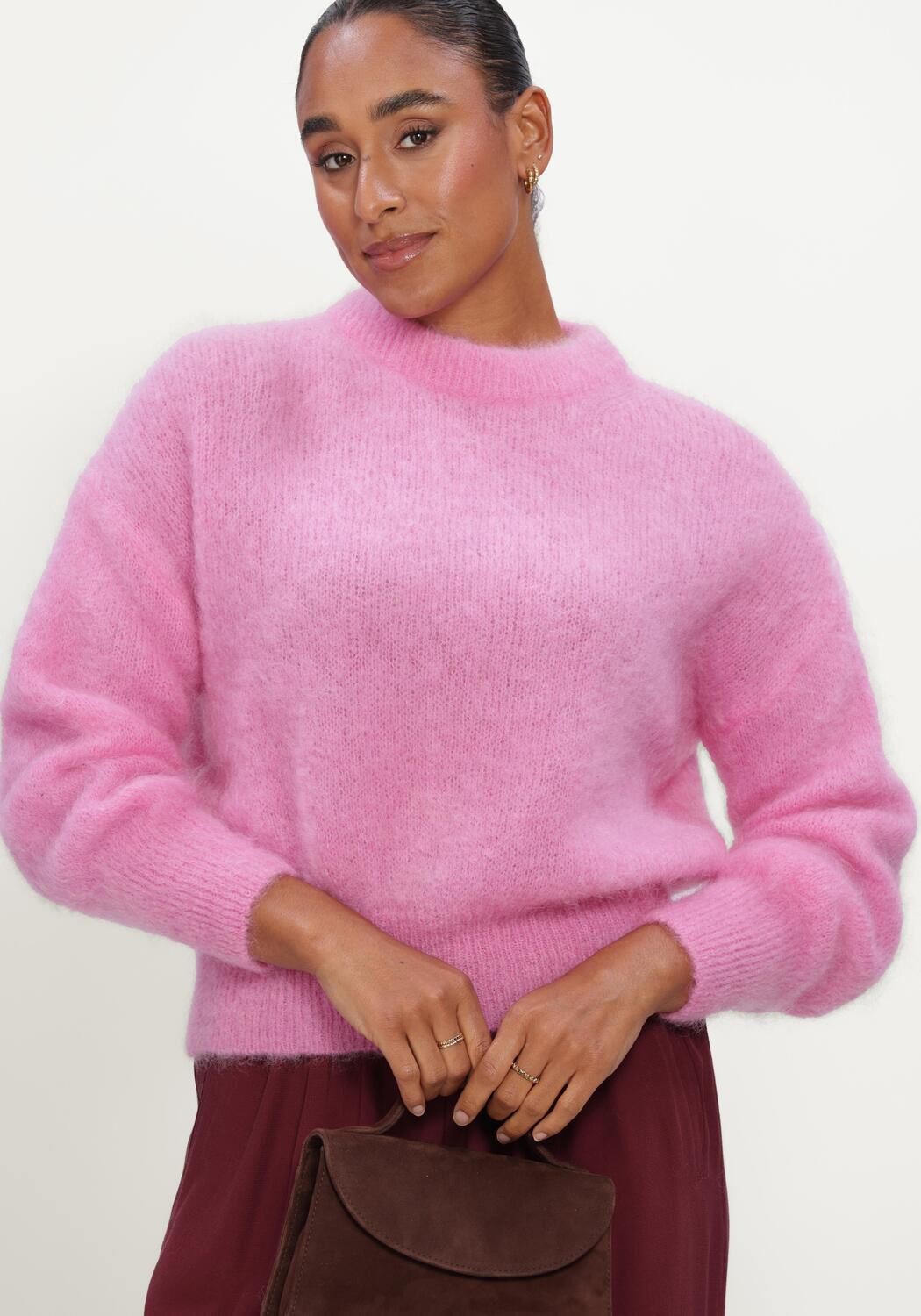 TWNS Pull SOLID LONG-SLEEVE ROUND NECK SWEATER en rose - large