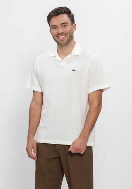 Ecru LACOSTE Polo CLASSIC FIT OPEN NECK COTTON LINEN BLEND POLO - large