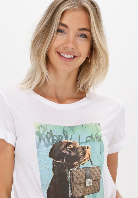 Witte GUESS T-shirt SS DOG AND PURSE ROLL SLV TEE - large