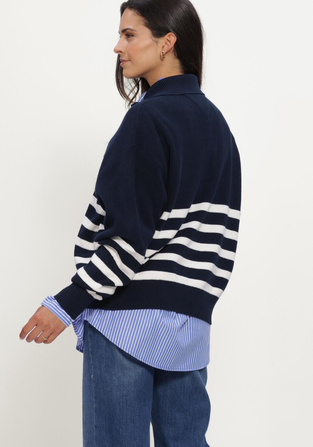 TOMMY JEANS TJW STRIPE QUARTER ZIP SWEATER Pulls & Gilets Bleu fonc&eacute; - large