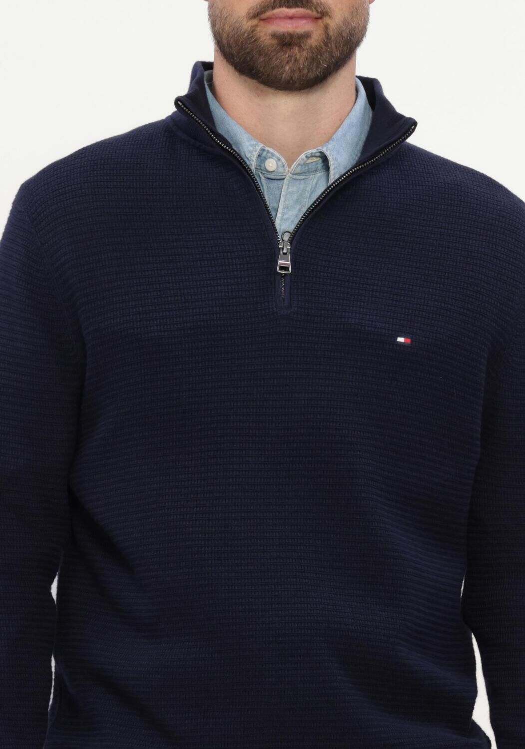 Donkerblauwe TOMMY HILFIGER Trui PIMA CTN CASH STRUCTURE ZIP MOCK - large
