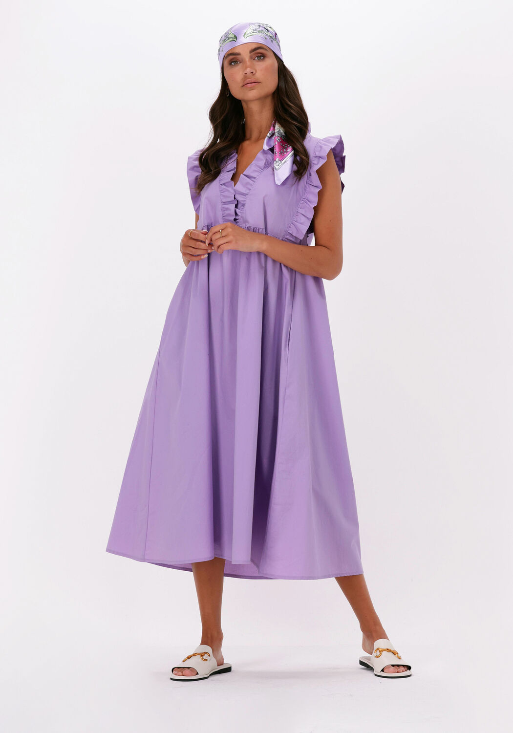 lila access midi jurk dress with ruffles at the top