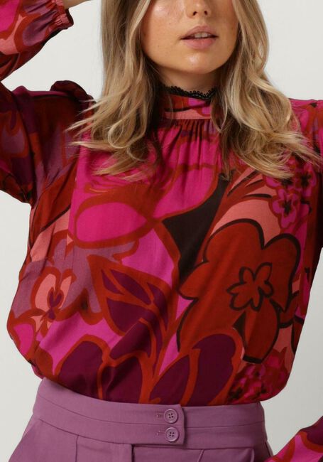 JANSEN AMSTERDAM Blouse WFP105 BLOUSE PRINT WITH PUFFSLEEVES AND TURTLE NECK en rose - large
