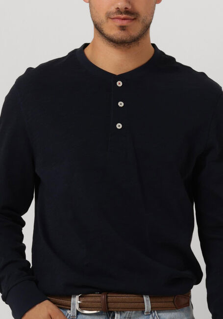 Donkerblauwe SCOTCH & SODA Polo / T-shirt SLUB HENLEY LONG SLEEVE TEE - large