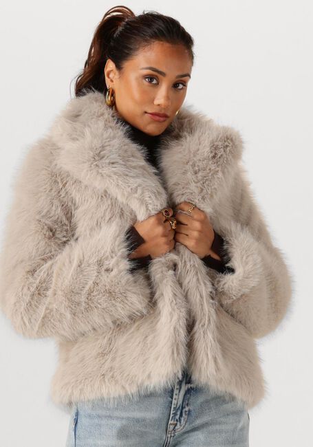 Beige OBJECT Faux fur jas OBJISADORA L/S LO HAIRY COAT - large