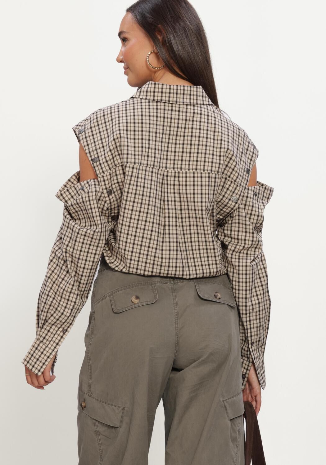 HAUTE L'AMITI&Eacute; RUBY CHECK BUTTON SLEEVE SHIRT Blouses en beige - large