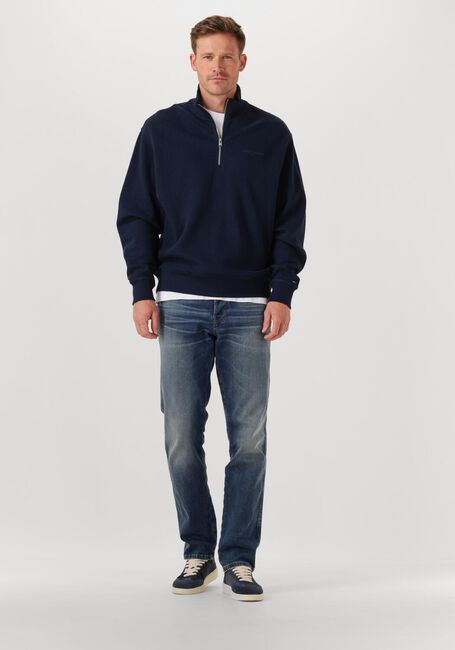 Donkerblauwe TOMMY JEANS Trui TJM RLX WAFFLE SCRIPT QRTR ZIP - large