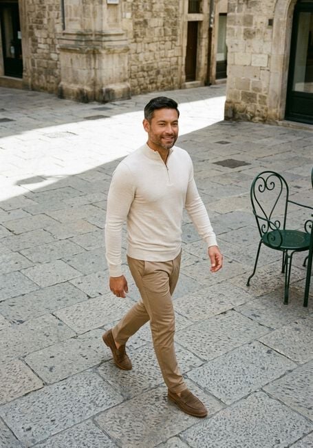 STEFANO LAURAN Pull HALF ZIP ANDERS en beige - large