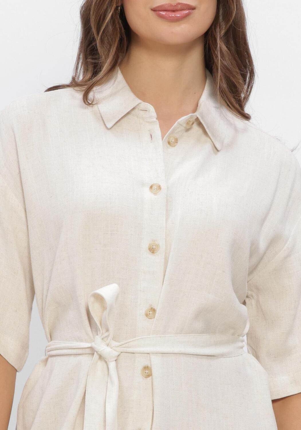 OBJECT Mini robe OBJSANNE 2/4 LO SHIRT DRESS en beige - large