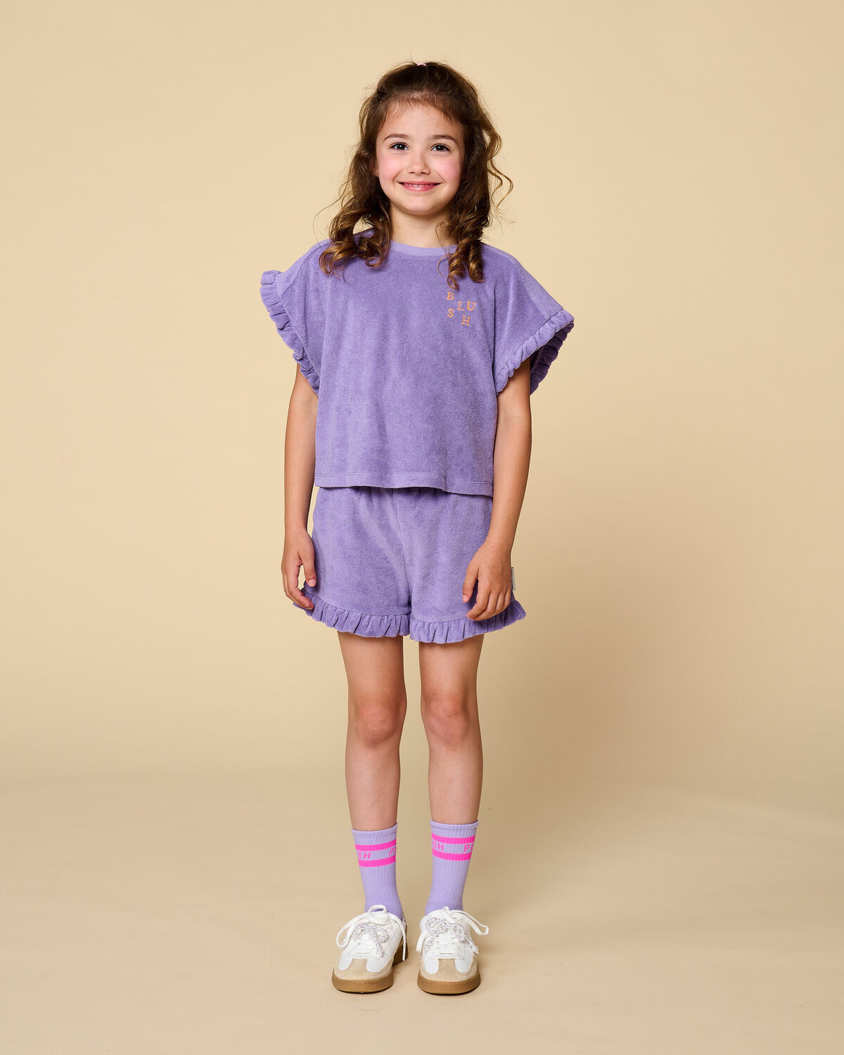 PETIT BLUSH T-shirt TOWEL RUFFLE TOP en violet - large
