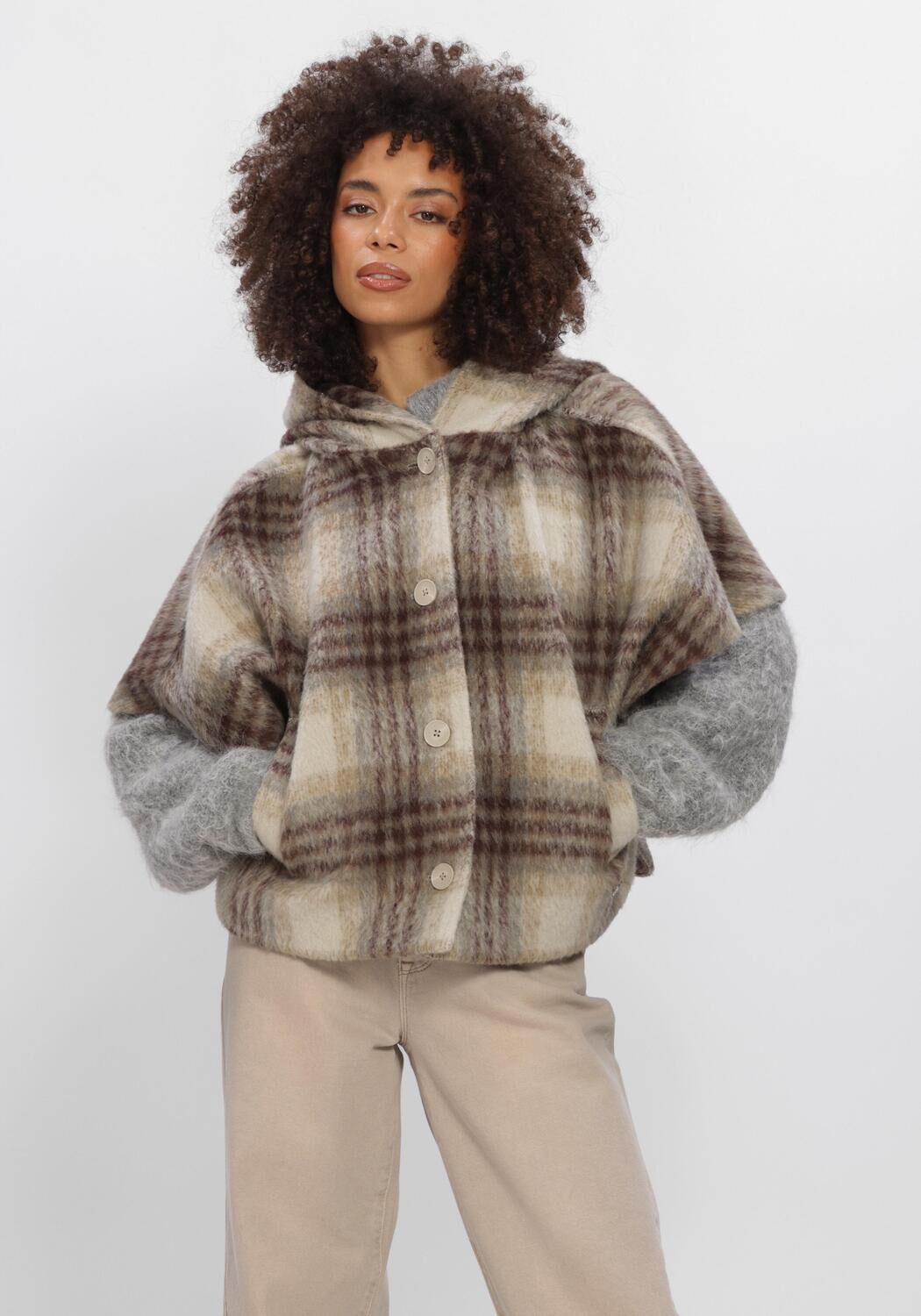 DANTE6 Jack LUNETTA CHECK CAPE COAT en beige - large
