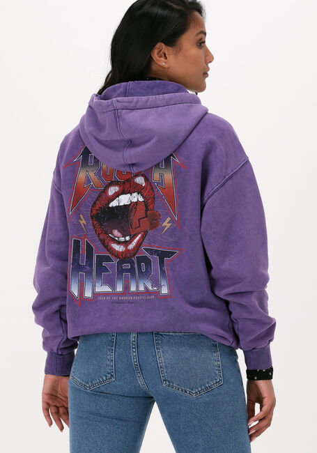 Paarse COLOURFUL REBEL Sweater ROUGH ACID WASH OVERSIZED HOOD - large