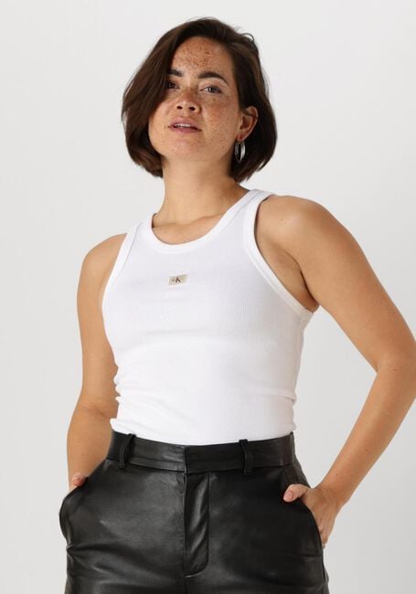 CALVIN KLEIN Haut WOVEN LABEL RIB TANK TOP en blanc - large