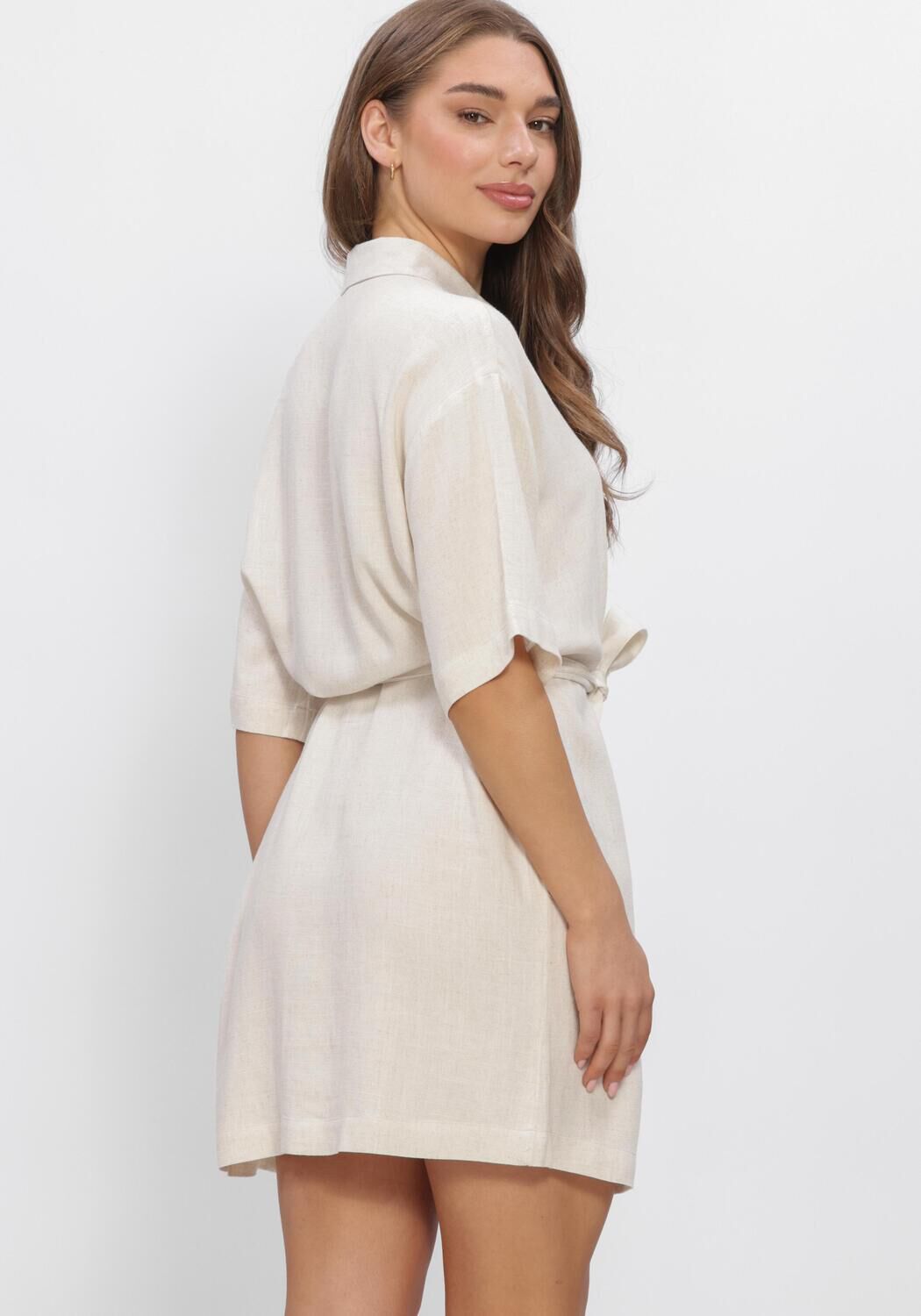 OBJECT Mini robe OBJSANNE 2/4 LO SHIRT DRESS en beige - large