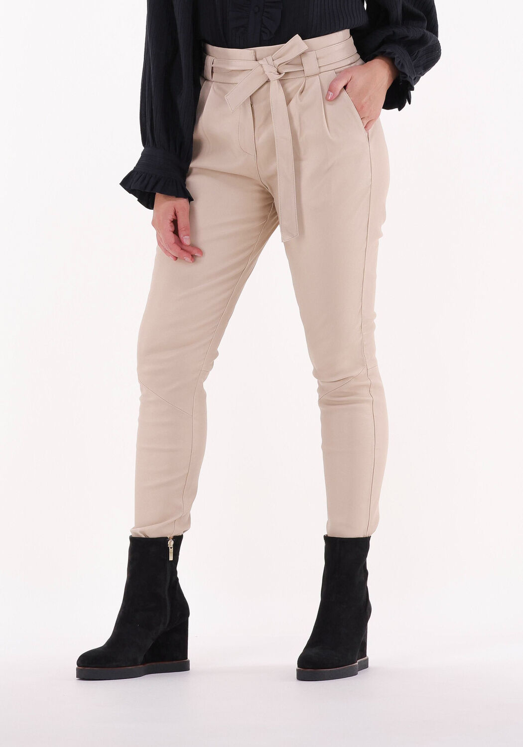 Leren broek dames beige store